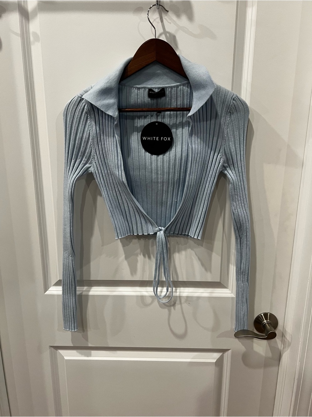 White Fox Boutique Women's Light Blue Ribbed Tie-Front Long Sleeve M/L  NWT